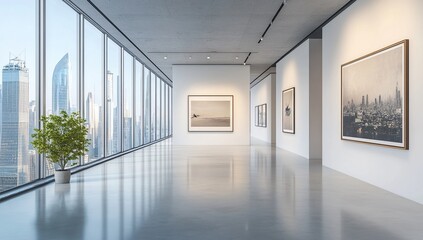 Fototapeta premium Modern Art Gallery Interior with City Skyline View