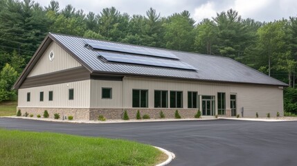 Fototapeta premium Solar panel installation on a commercial building, reducing carbon footprint.