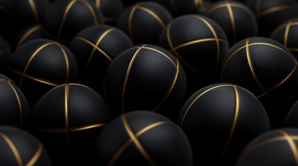 Fototapeta premium Where Sport Meets Opulence: A Sea of Black Spheres, Each Adorned with Golden Accents, Ready to Ignite the Spirit of Competition
