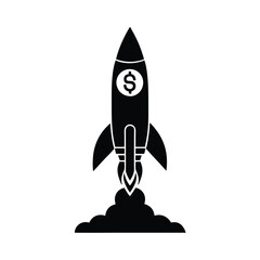 Exciting rocket launch graphic featuring a bold dollar sign for success