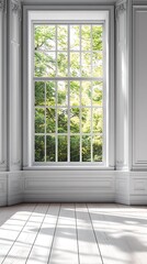 Fototapeta premium A large white window overlooking an inviting outside view