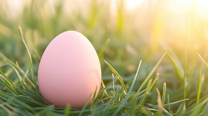 Fototapeta premium pastel-colored easter egg nestled in fresh green grass against soft-focus background offering ample copy space