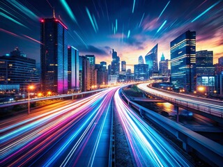 Obraz premium Long Exposure City Lights Trails at Night - Urban Nightscape Photography