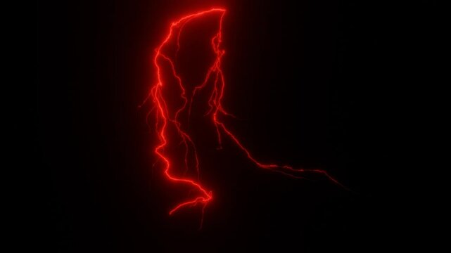 黒背景の赤い稲妻の3Dアニメーション