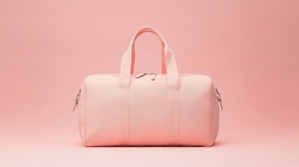 Soft fabric duffle bag in baby pink placed on a warm-toned pink background