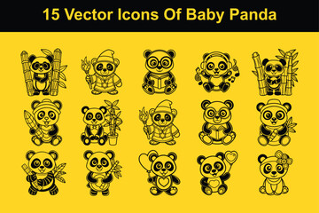 15 Vector Icons Of  Baby Panda