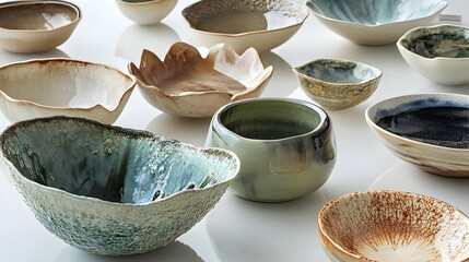 Artisan ceramic collection displaying crystalline glazing techniques and organic surface patterns