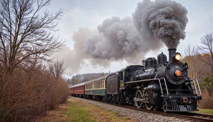 Breathtaking steam train journey through autumn scenery, nostalgic adventure