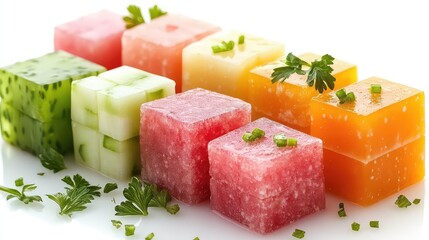 Delicious bouillon cubes on white background