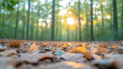 capture close-up of diverse flora on forest floor in national park showing vibrant colors and textures
