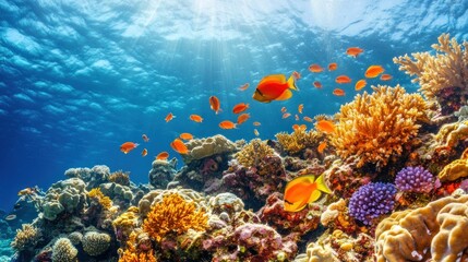 Naklejka premium Vibrant Coral Reef Underwater Paradise: A Stunning Display of Marine Life and Colorful Corals