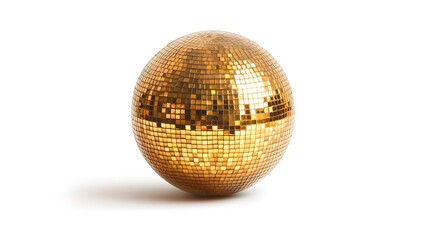 Fototapeta premium A golden disco ball with shiny, sparkling reflections on its surface 