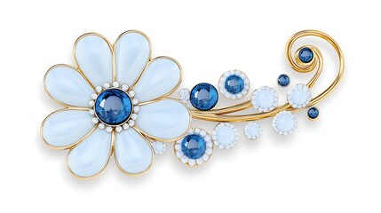 Fototapeta premium Elegant Gold Brooch with Blue and White Gemstones Flower Design Luxury Jewelry