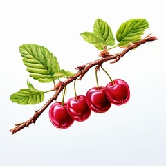 the AI Image Generator, Branch of Bright Red Cherries with Lush Leaves