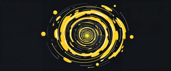 yellow energy vortex abstract cartoon on plain dark black background illustration