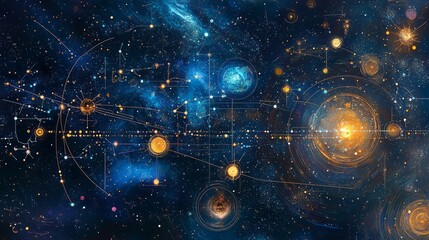 Obraz premium Complex network of stars and constellations.