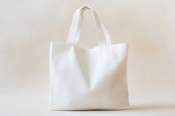 Blank white tote bag on neutral background