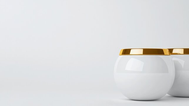 Elegant white jars with golden lids, showcasing minimalistic bea