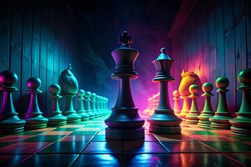 Chess Game Strategy: Shadowy Hand & Chess Pieces Stock Photo