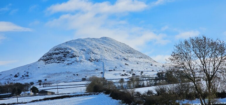 Snow covered Slemish Mountain