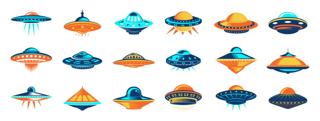 Flying with ufo cartoon vector icon illustration