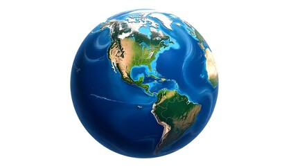 Una representaci&oacute;n digital detallada del planeta Tierra, centrada en el continente norteamericano, sobre un fondo completamente blanco. La obra de arte emplea una paleta de colores vibrantes