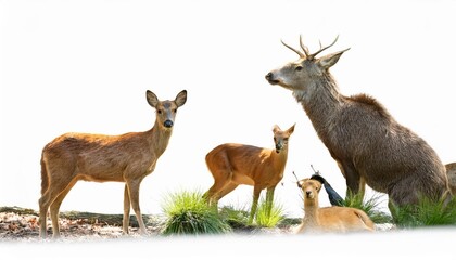 Woodland Animals in Pure White Background, Wildlife Captured in Serene Poses Showcasing a Harmonious Coexistence with Natures Majesty, Perfect for Digital Art, Home Decor, or Design Inspiration.