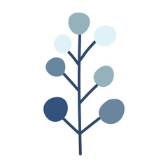 Leaves on a branch, blue. Cute illustration, vector, color, simple