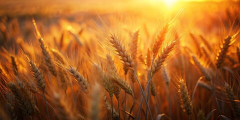 Fototapeta premium Long Exposure Wheat Field Close-up: Golden Hour Rural Landscape Photography
