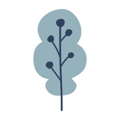 Leaves on a branch, blue. Cute illustration, vector, color, simple