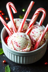 Delicious Peppermint Ice Cream Scoops with Candy Canes