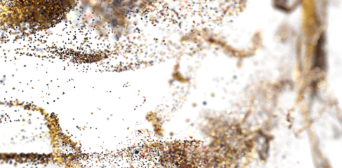Shimmering gold and bronze glitter particles on white. Festive backdrop.