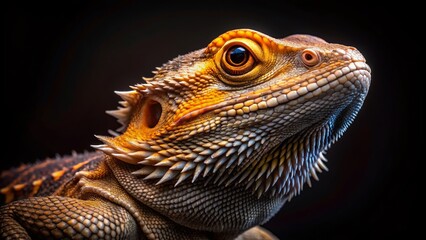 Fototapeta premium Low Light Bearded Dragon Portrait - Isolated Reptile Image