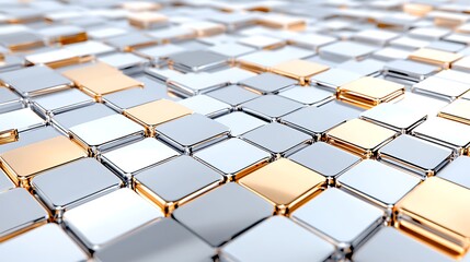 Obraz premium Abstract Metallic Gold and Silver Cubes Background Modern Geometric Pattern Shiny 3D Texture
