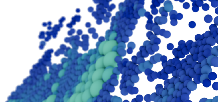 3D render of abstract blue and green spheres. Perfect for technology, science, or medical backgrounds.