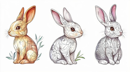 Obraz premium Art drawing elegant bunny doodle outlines showcasing intricate designs and details