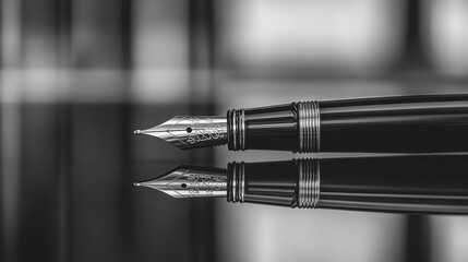 Elegant Rollerball Pen on Glossy Black Notepad Surface