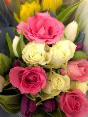 Bunched up bouquet flowers  for sale in a shop close up for present gift