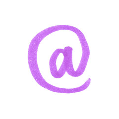At sign Symbol, hand-drawn marker glyph with purple color on transparent Background