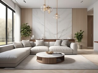 Modern Minimalist Living Room Interior - Elegant Neutral Design with Natural Light