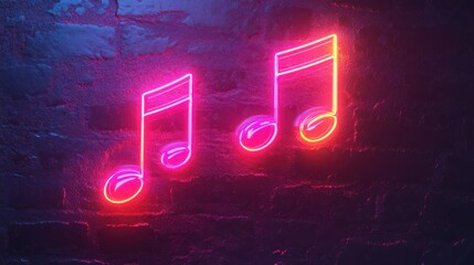 Neon music sign. Glowing neon effect music icon.Music sign. sound technology symbol.Glowing Music notes icon. Abstract Audio icon, melody. Disk and adj console