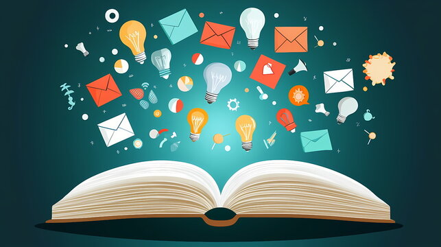 Open book spreading knowledge and new ideas for education and business development