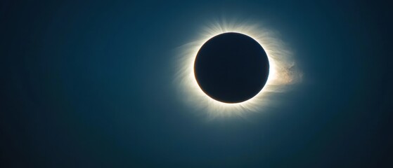 Captivating total solar eclipse with diamond ring effect and corona against a dark blue sky celestial event