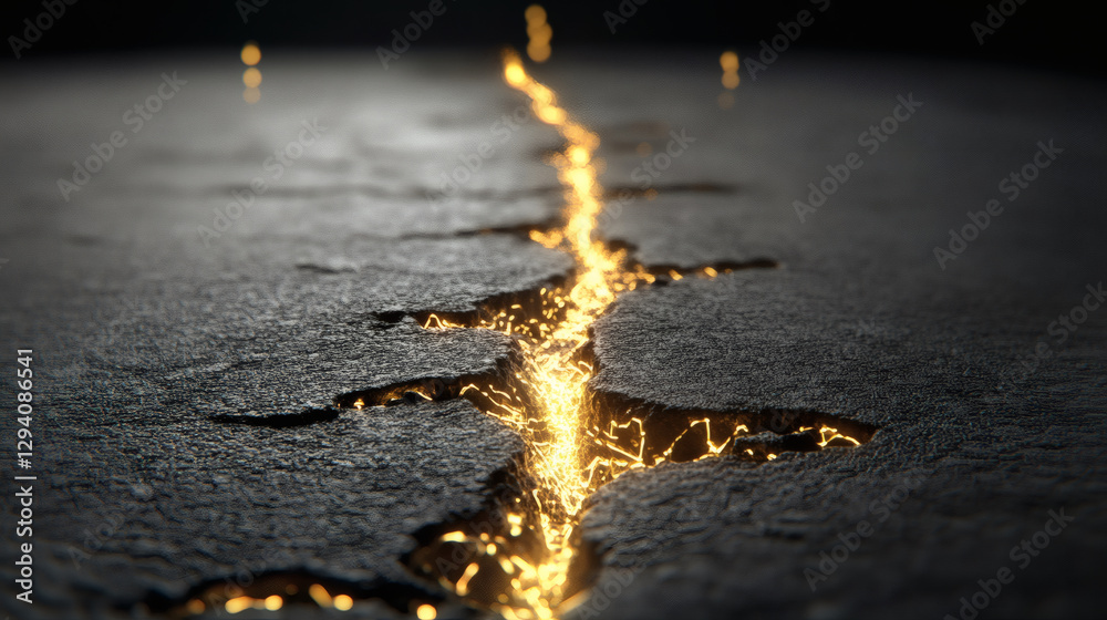 Poster cracked surface with glowing light effect in dark setting