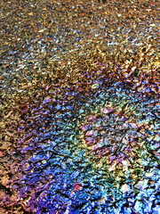 Oil Petrol Pollution Metallic  Rainbow Gasoline Leak on Pavement