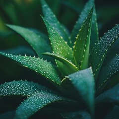 Obraz premium Green Aloe Vera Plant with Dew