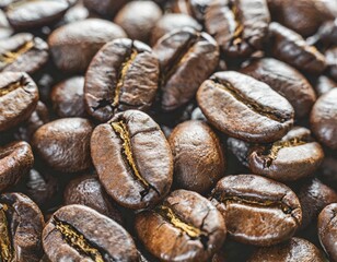 Fototapeta premium Photo of a Big Pile of Fresh Roasted Coffee Beans Close-Up – Food Photo for Backdrops or Recipes