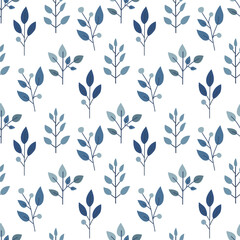 Fototapeta premium Seamless pattern of leaves. Cute illustration, vector,blue color, simple