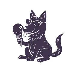 Dog with Ice-cream Silhouette Vector clipart isolated Illustration	