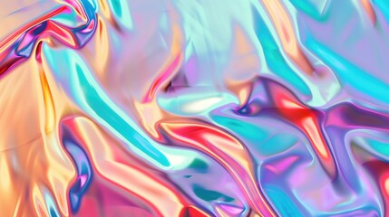 Obraz premium Iridescent neon background. Holographic Abstract soft pastel colors backdrop. Hologram Foil Aesthetic. Trendy vaporwave creative gradient